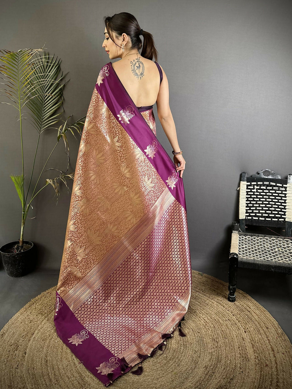 Joban Fashion Wine Intricate Zari Weaving Soft Silk Dharmavaram Saree | Grocsy