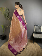 Joban Fashion Wine Intricate Zari Weaving Soft Silk Dharmavaram Saree | Grocsy