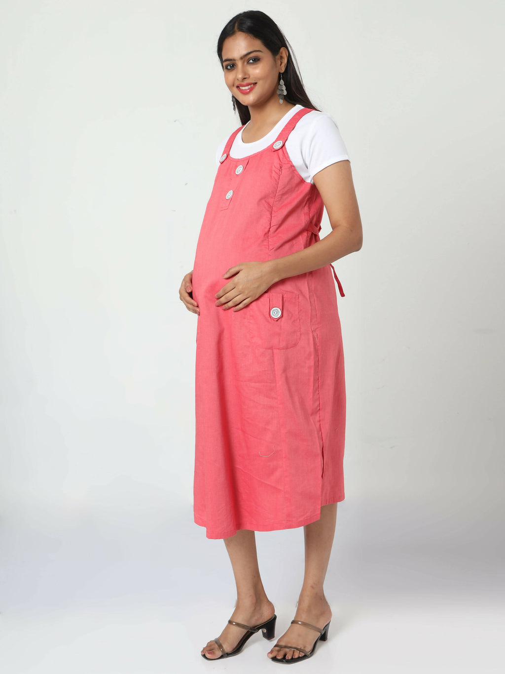 Manet Half Sleeves Solid Maternity Dress With Concealed Zipper Nursing Access - Red | Grocsy