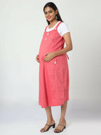 Manet Half Sleeves Solid Maternity Dress With Concealed Zipper Nursing Access - Red | Grocsy