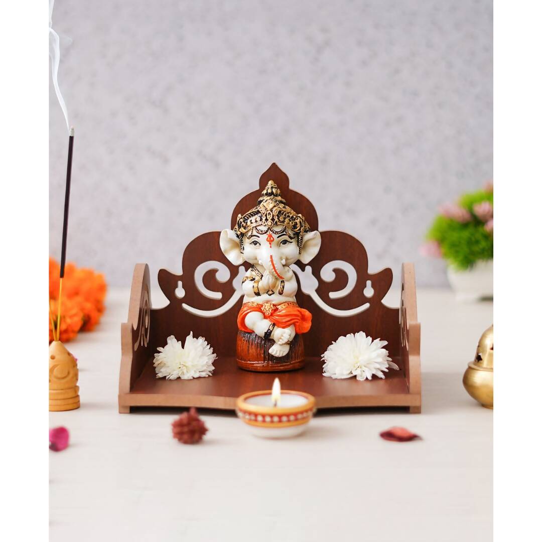 eCraftIndia Brown Decorative Beautiful Wooden Pooja Temple | Grocsy