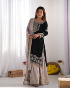 Teeya Creation Black Color Faux Georgette Heavy Embroidery Work Pakistani Fully Stitched Salwar Suit | Grocsy