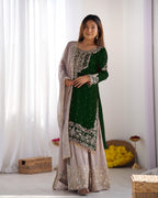 Teeya Creation Green Color Faux Georgette Heavy Embroidery Work Pakistani Fully Stitched Salwar Suit | Grocsy