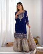 Teeya Creation Navy Blue Color Faux Georgette Heavy Embroidery Work Pakistani Fully Stitched Salwar Suit | Grocsy
