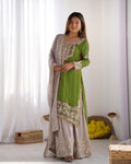 Teeya Creation Parrot Green Color Faux Georgette Heavy Embroidery Work Pakistani Fully Stitched Salwar Suit | Grocsy