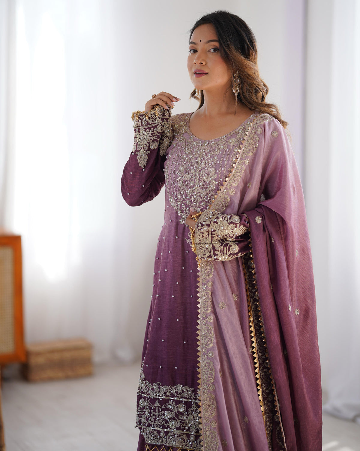 Teeya Creation Multi Color Chinon Silk Heavy Embroidery Work Pakistani Fully Stitched Salwar Suit | Grocsy