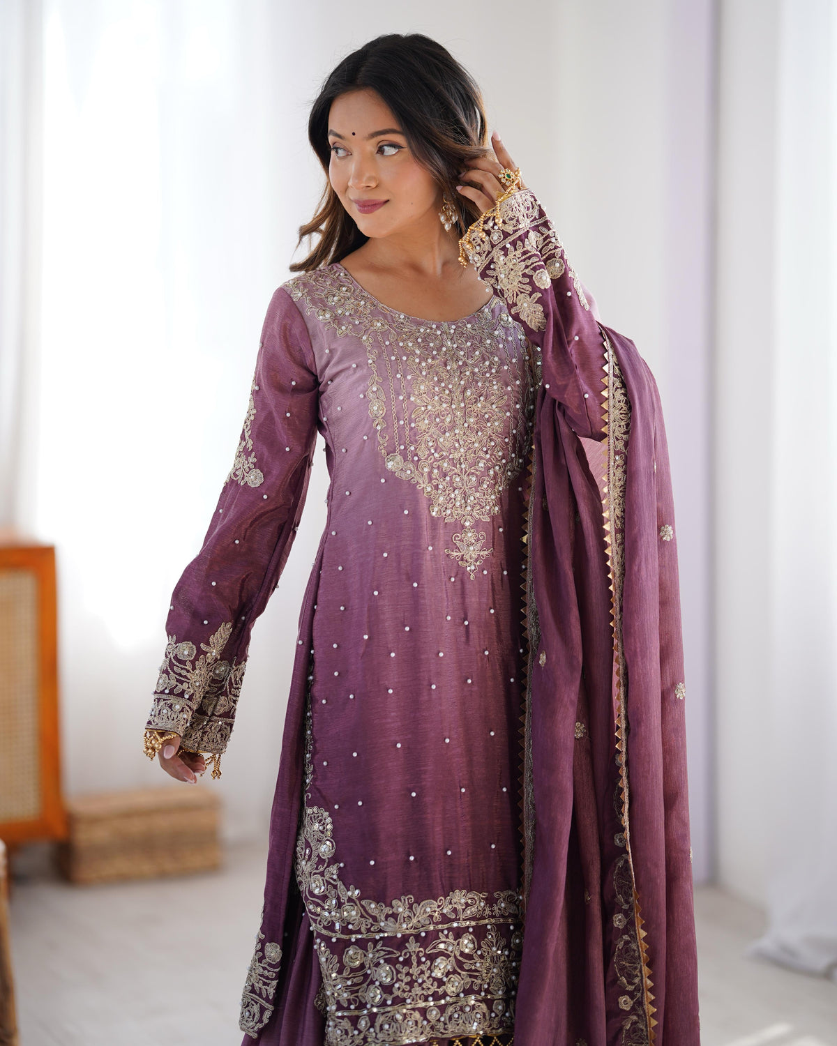 Teeya Creation Multi Color Chinon Silk Heavy Embroidery Work Pakistani Fully Stitched Salwar Suit | Grocsy