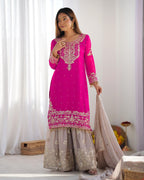 Teeya Creation Pink Color Faux Georgette Heavy Embroidery Work Pakistani Fully Stitched Salwar Suit | Grocsy