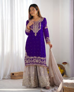 Teeya Creation Purple Color Faux Georgette Heavy Embroidery Work Pakistani Fully Stitched Salwar Suit | Grocsy