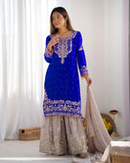 Teeya Creation Royal Blue Color Faux Georgette Heavy Embroidery Work Pakistani Fully Stitched Salwar Suit | Grocsy