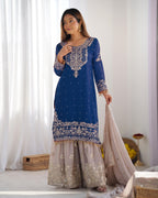Teeya Creation Teal Color Faux Georgette Heavy Embroidery Work Pakistani Fully Stitched Salwar Suit | Grocsy