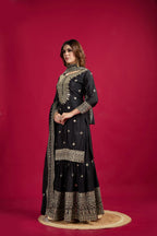 Teeya Creation Black Color Chinnon Silk Heavy Embroidery Work Fully Stitched Sharara Suit | Grocsy