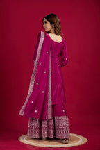 Teeya Creation Rani Color Chinnon Silk Heavy Embroidery Work Fully Stitched Sharara Suit | Grocsy