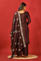 Teeya Creation Coffee Color Chinnon Silk Heavy Embroidery Work Fully Stitched Salwar Suit | Grocsy