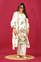 Teeya Creation White Color Chinnon Silk Heavy Embroidery Work Fully Stitched Salwar Suit | Grocsy