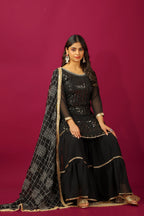 Teeya Creation Black Color Faux Georgette Heavy Embroidery Work Fully Stitched Sharara Suit | Grocsy