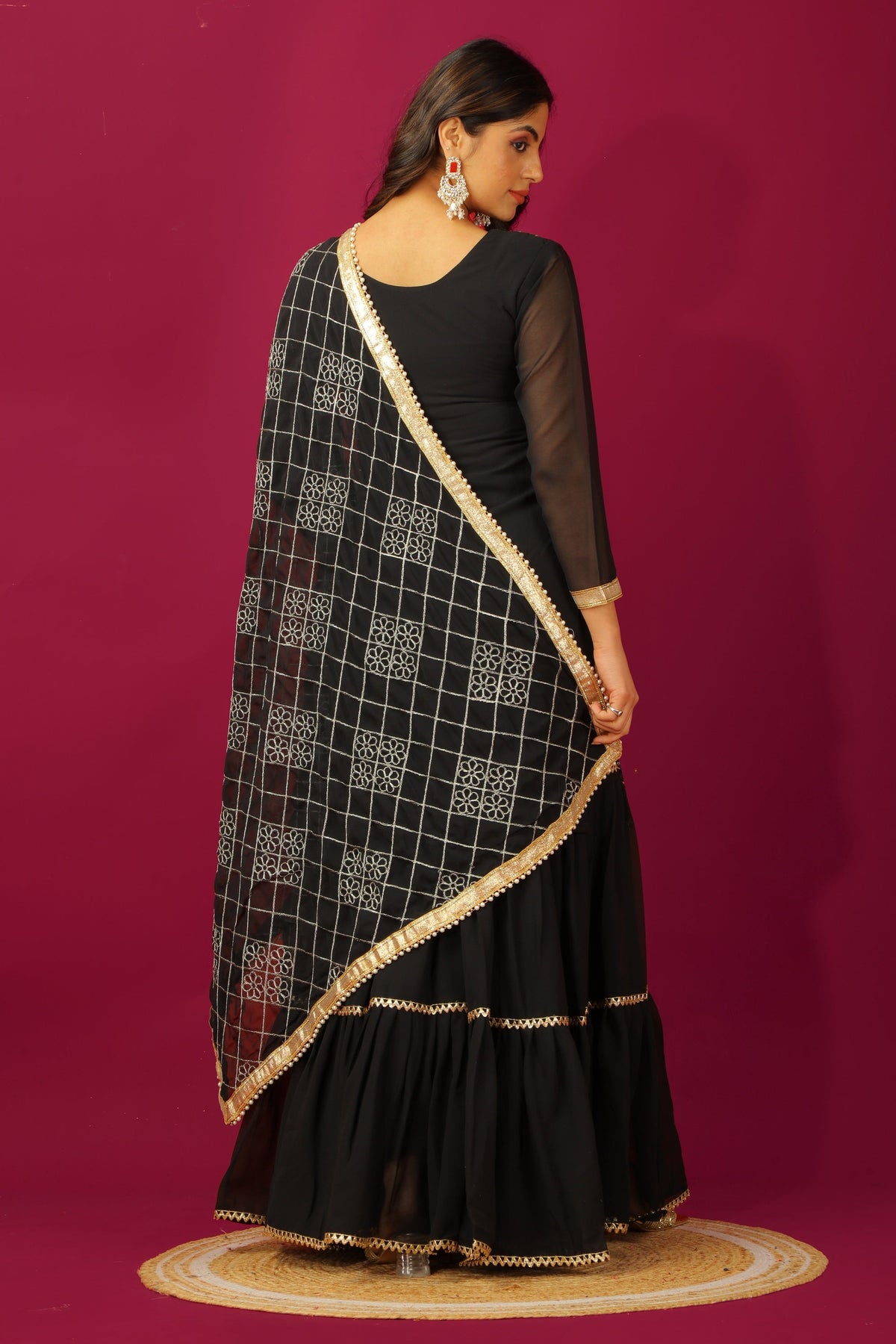 Teeya Creation Black Color Faux Georgette Heavy Embroidery Work Fully Stitched Sharara Suit | Grocsy