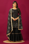 Teeya Creation Black Color Faux Georgette Heavy Embroidery Work Fully Stitched Sharara Suit | Grocsy