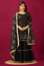 Teeya Creation Black Color Faux Georgette Heavy Embroidery Work Fully Stitched Sharara Suit | Grocsy