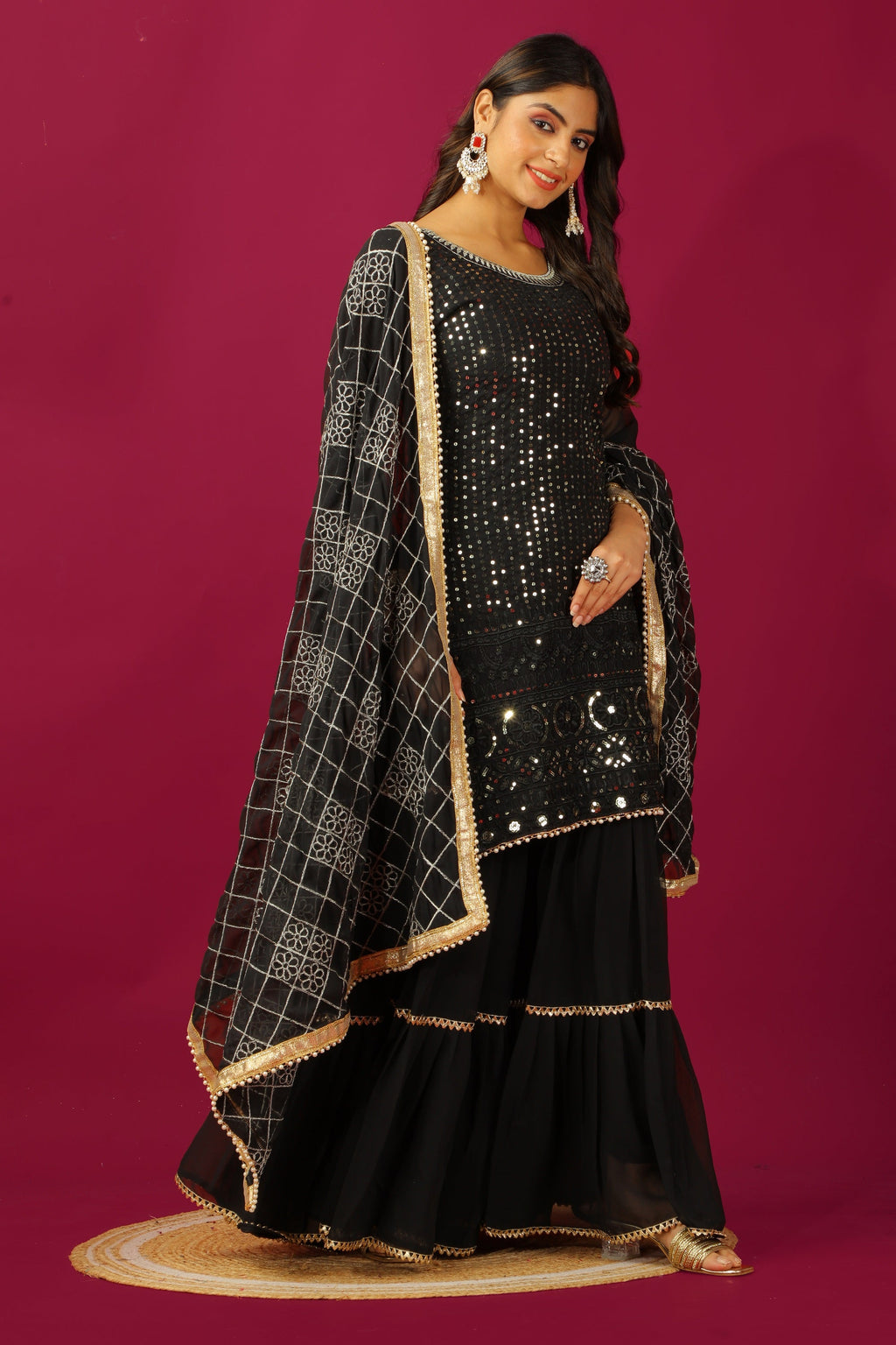 Teeya Creation Black Color Faux Georgette Heavy Embroidery Work Fully Stitched Sharara Suit | Grocsy