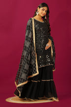 Teeya Creation Black Color Faux Georgette Heavy Embroidery Work Fully Stitched Sharara Suit | Grocsy
