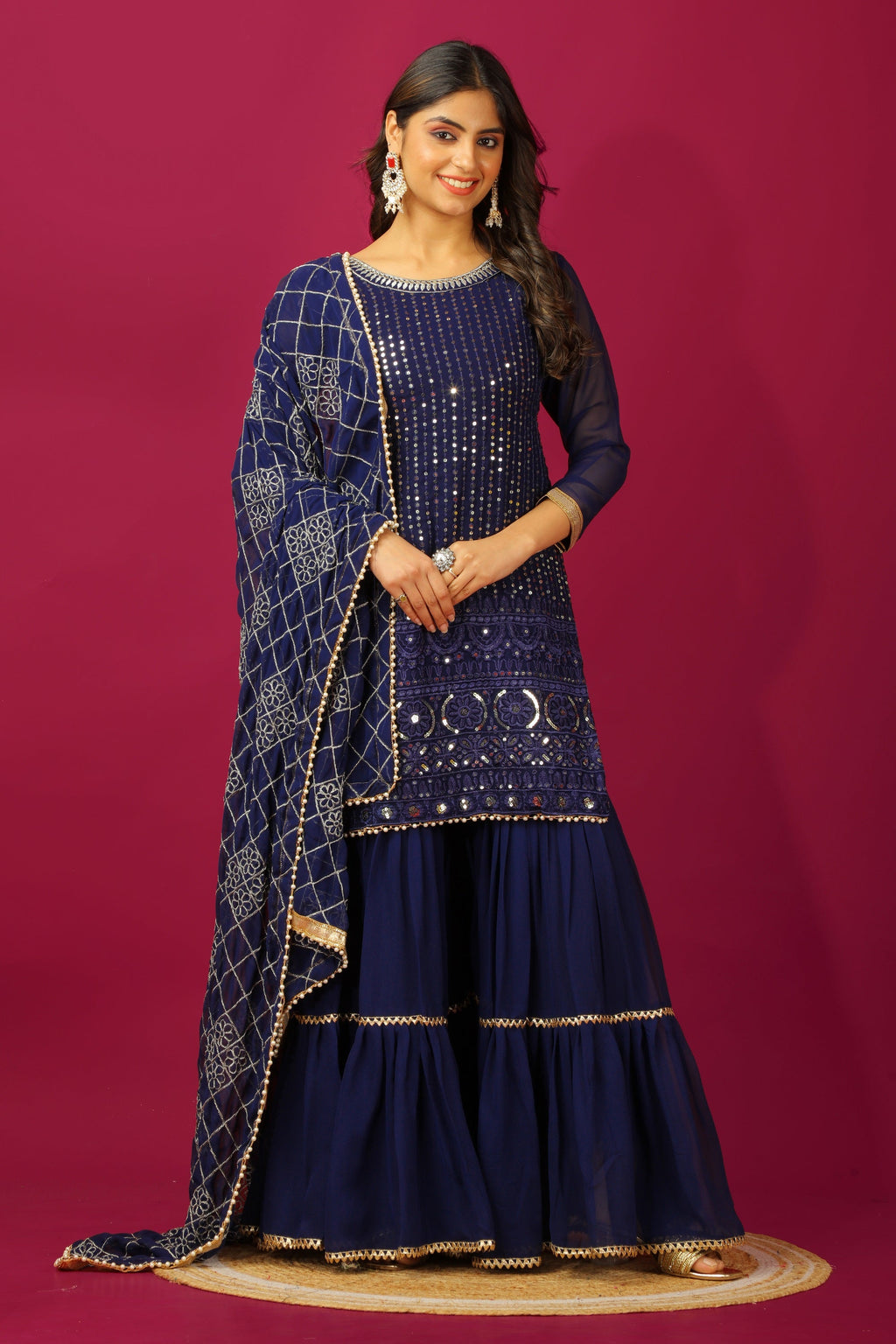 Teeya Creation Blue Color Faux Georgette Heavy Embroidery Work Fully Stitched Sharara Suit | Grocsy
