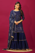 Teeya Creation Blue Color Faux Georgette Heavy Embroidery Work Fully Stitched Sharara Suit | Grocsy