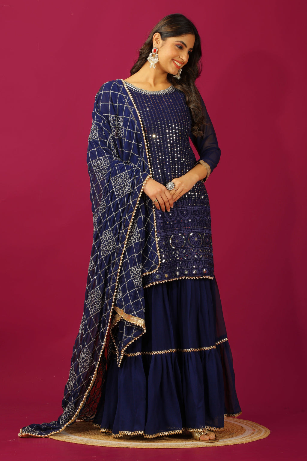 Teeya Creation Blue Color Faux Georgette Heavy Embroidery Work Fully Stitched Sharara Suit | Grocsy