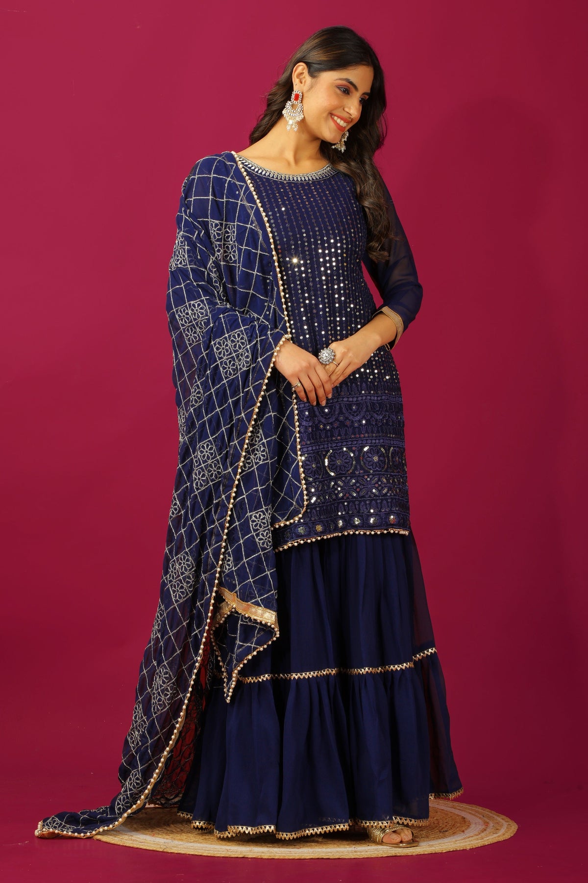 Teeya Creation Blue Color Faux Georgette Heavy Embroidery Work Fully Stitched Sharara Suit | Grocsy