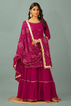 Teeya Creation Rani Color Faux Georgette Heavy Embroidery Work Fully Stitched Sharara Suit | Grocsy