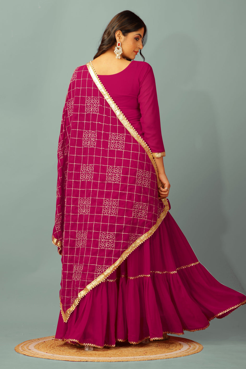 Teeya Creation Rani Color Faux Georgette Heavy Embroidery Work Fully Stitched Sharara Suit | Grocsy