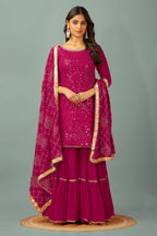 Teeya Creation Rani Color Faux Georgette Heavy Embroidery Work Fully Stitched Sharara Suit | Grocsy
