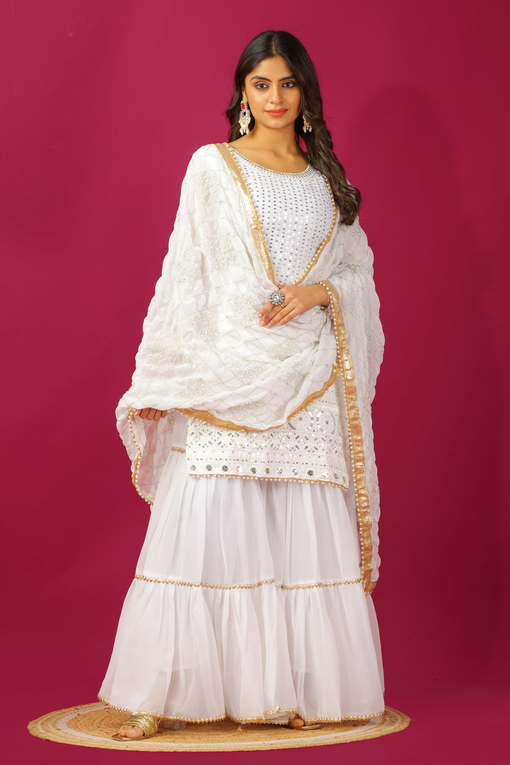 Teeya Creation White Color Faux Georgette Heavy Embroidery Work Fully Stitched Sharara Suit | Grocsy