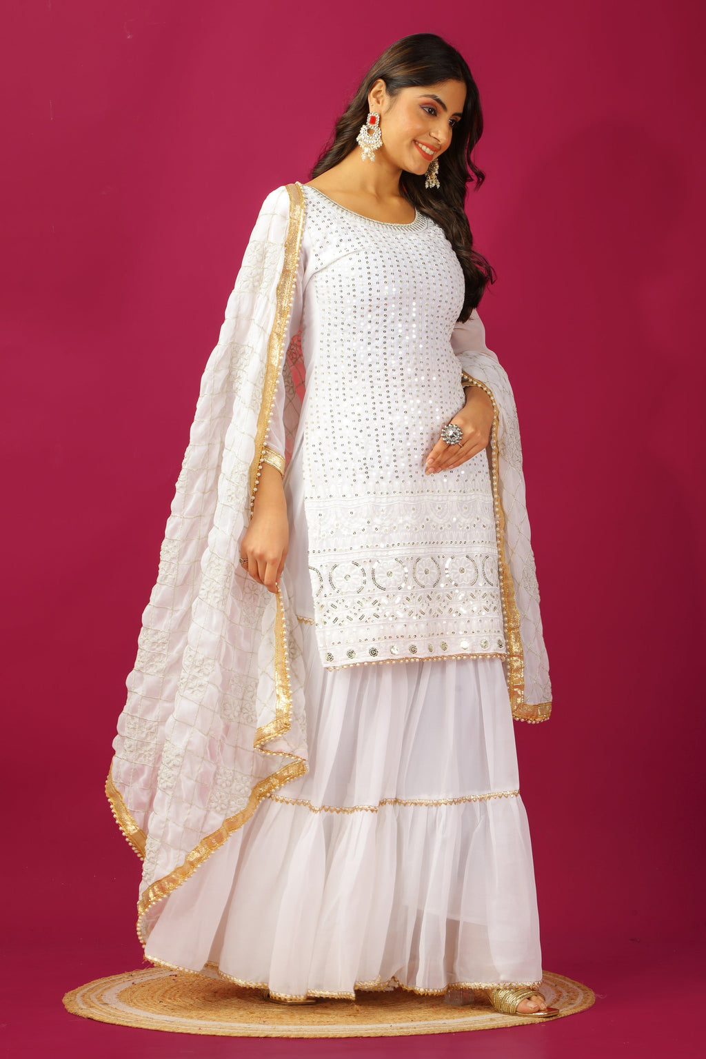 Teeya Creation White Color Faux Georgette Heavy Embroidery Work Fully Stitched Sharara Suit | Grocsy
