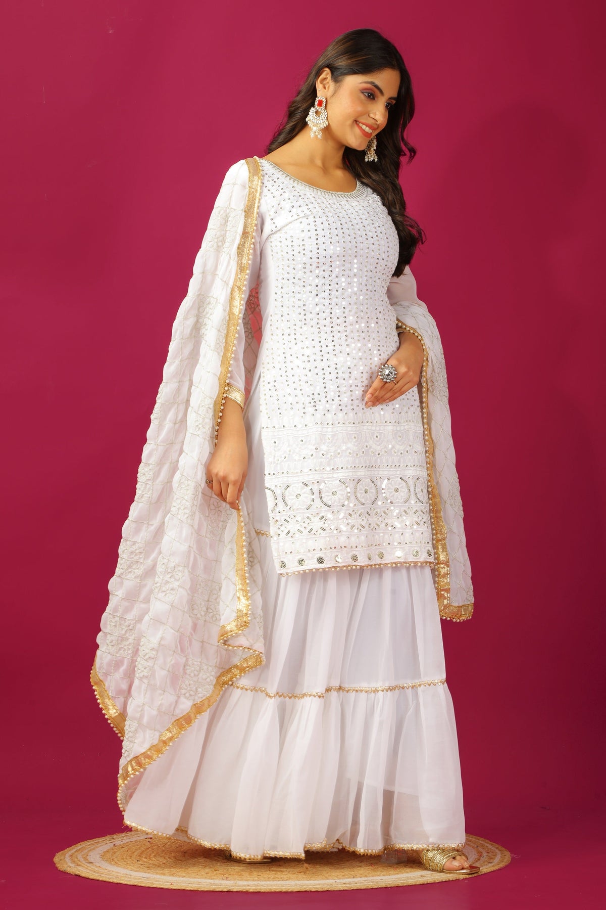 Teeya Creation White Color Faux Georgette Heavy Embroidery Work Fully Stitched Sharara Suit | Grocsy
