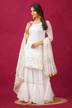 Teeya Creation White Color Faux Georgette Heavy Embroidery Work Fully Stitched Sharara Suit | Grocsy