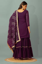 Teeya Creation Wine Color Faux Georgette Heavy Embroidery Work Fully Stitched Sharara Suit | Grocsy