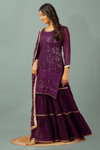 Teeya Creation Wine Color Faux Georgette Heavy Embroidery Work Fully Stitched Sharara Suit | Grocsy