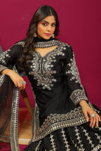 Teeya Creation Black Color Chinnon Silk Heavy Embroidery Work Fully Stitched Sharara Suit | Grocsy