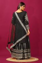 Teeya Creation Black Color Chinnon Silk Heavy Embroidery Work Fully Stitched Sharara Suit | Grocsy
