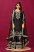 Teeya Creation Black Color Chinnon Silk Heavy Embroidery Work Fully Stitched Sharara Suit | Grocsy