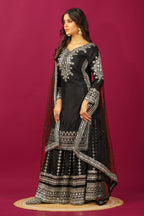 Teeya Creation Black Color Chinnon Silk Heavy Embroidery Work Fully Stitched Sharara Suit | Grocsy
