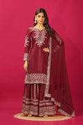 Teeya Creation Maroon Color Chinnon Silk Heavy Embroidery Work Fully Stitched Sharara Suit | Grocsy