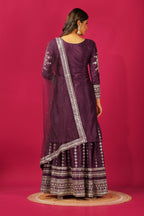Teeya Creation Violet Color Chinnon Silk Heavy Embroidery Work Fully Stitched Sharara Suit | Grocsy