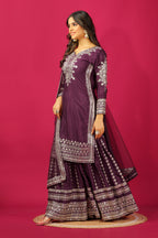 Teeya Creation Violet Color Chinnon Silk Heavy Embroidery Work Fully Stitched Sharara Suit | Grocsy