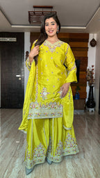 Teeya Creation Olive Color Chinon Silk Heavy Embroidery Work Fully Stitched Salwar Suit | Grocsy