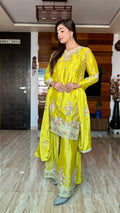Teeya Creation Olive Color Chinon Silk Heavy Embroidery Work Fully Stitched Salwar Suit | Grocsy