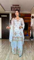 Teeya Creation White Color Chinon Silk Heavy Embroidery Work Fully Stitched Salwar Suit | Grocsy