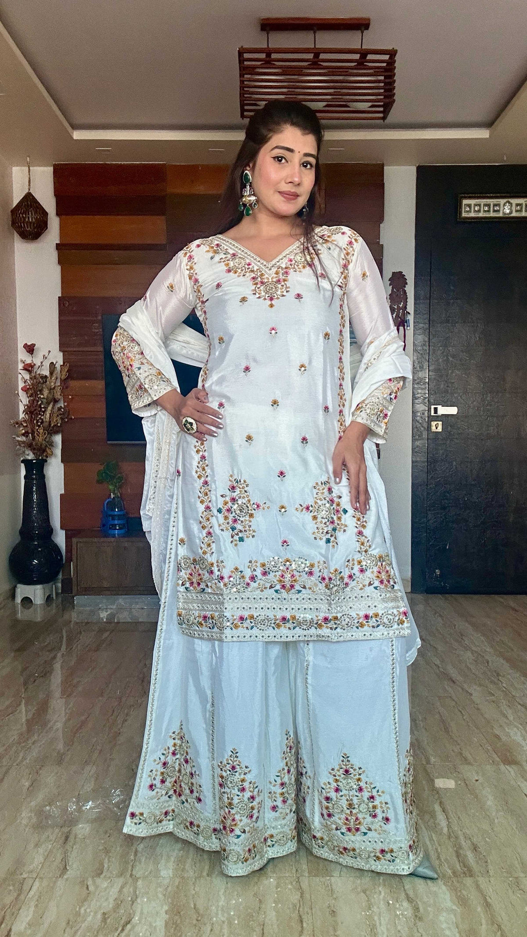 Teeya Creation White Color Chinon Silk Heavy Embroidery Work Fully Stitched Salwar Suit | Grocsy