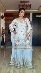 Teeya Creation White Color Chinon Silk Heavy Embroidery Work Fully Stitched Salwar Suit | Grocsy